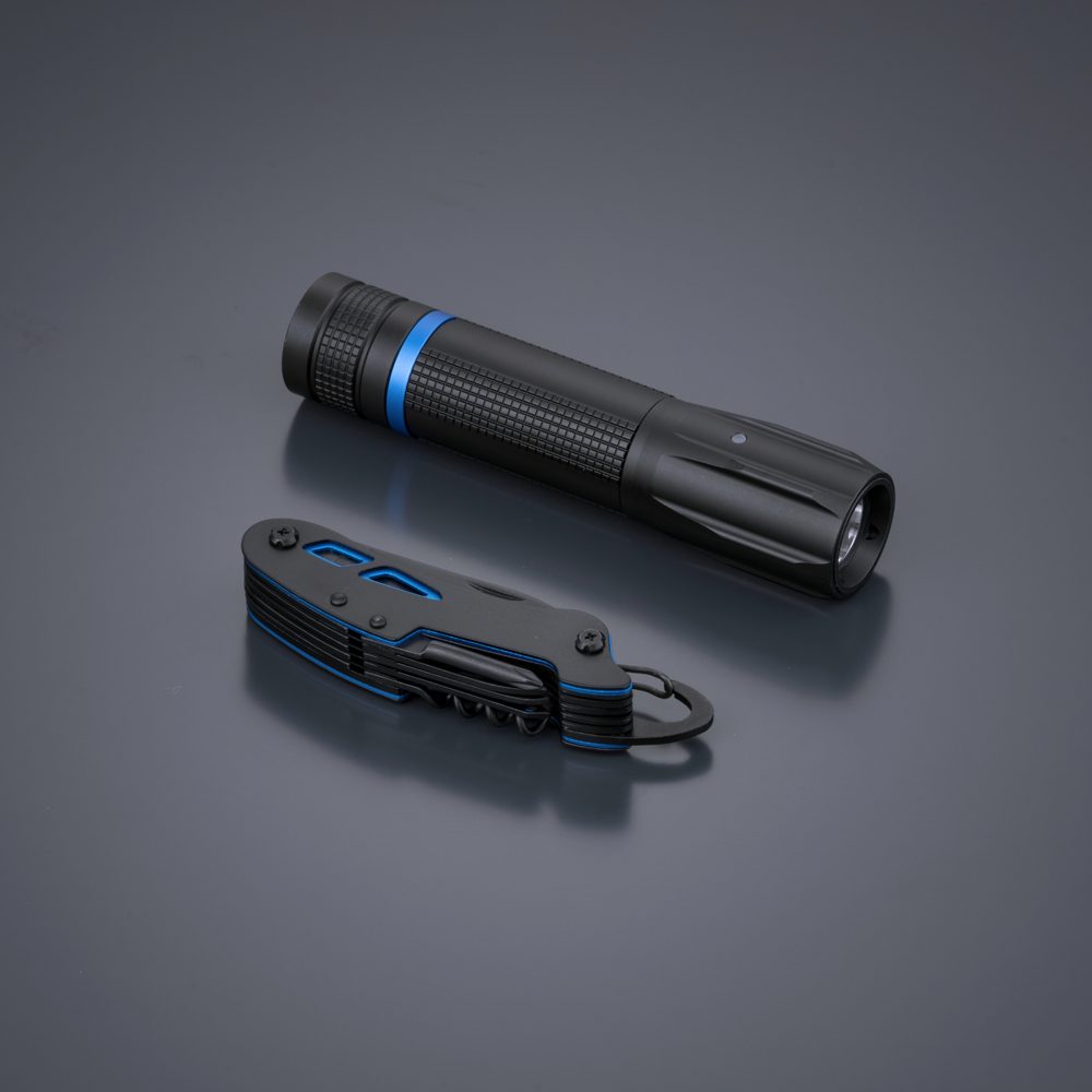 Optima Small Set: Taschenmesser & Taschenlampe - blau