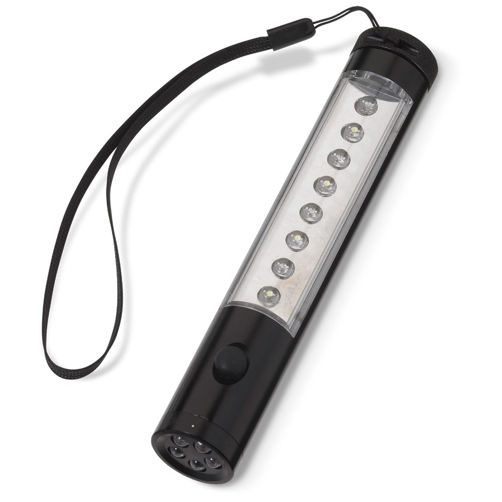 Aluminium Taschenlampe mit Magnet, 5+8 LED´s - schwarz