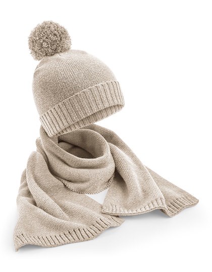 Beechfield - Knitted Scarf and Beanie Gift Set - Oatmeal Fleck