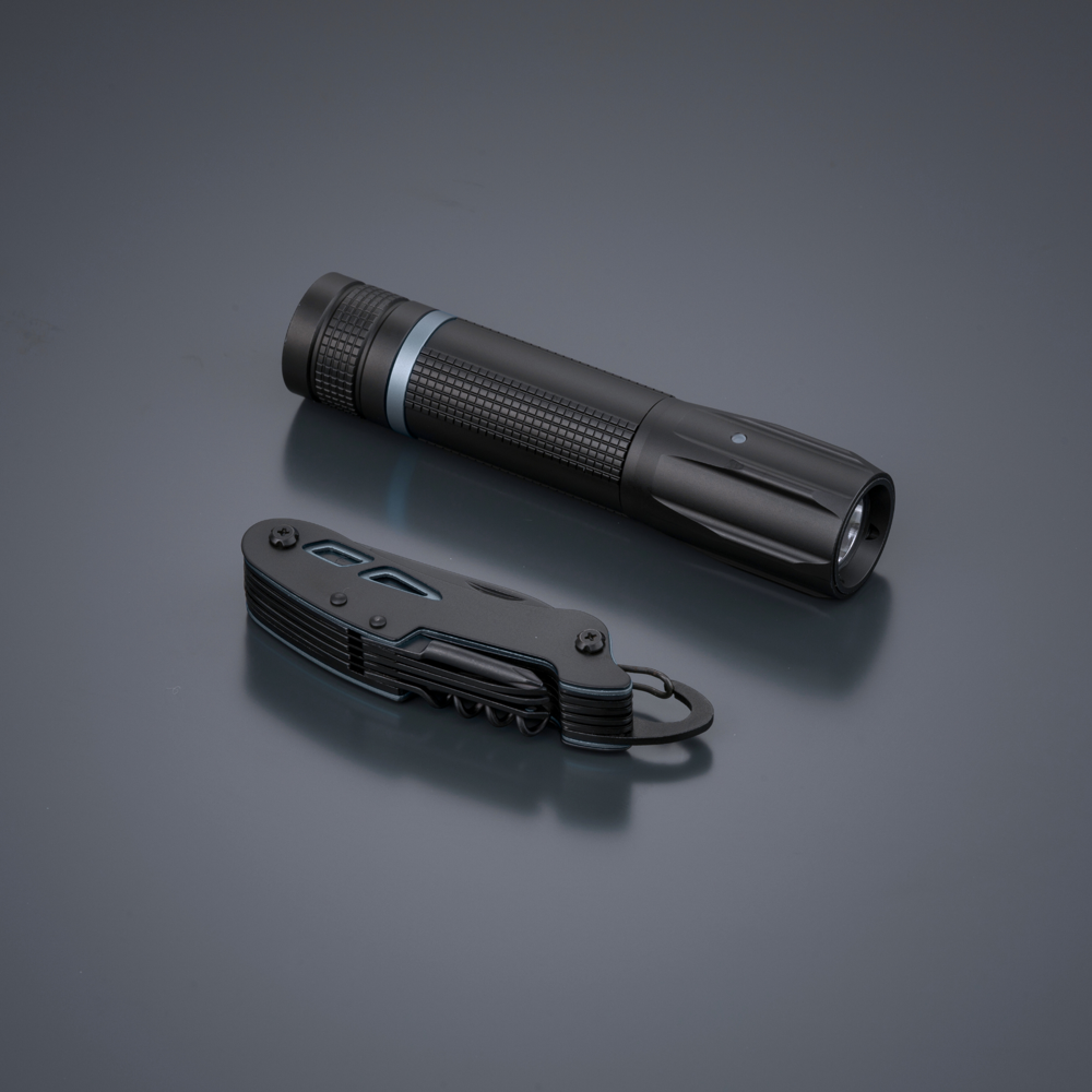 Optima Small Set: Taschenmesser & Taschenlampe - grau