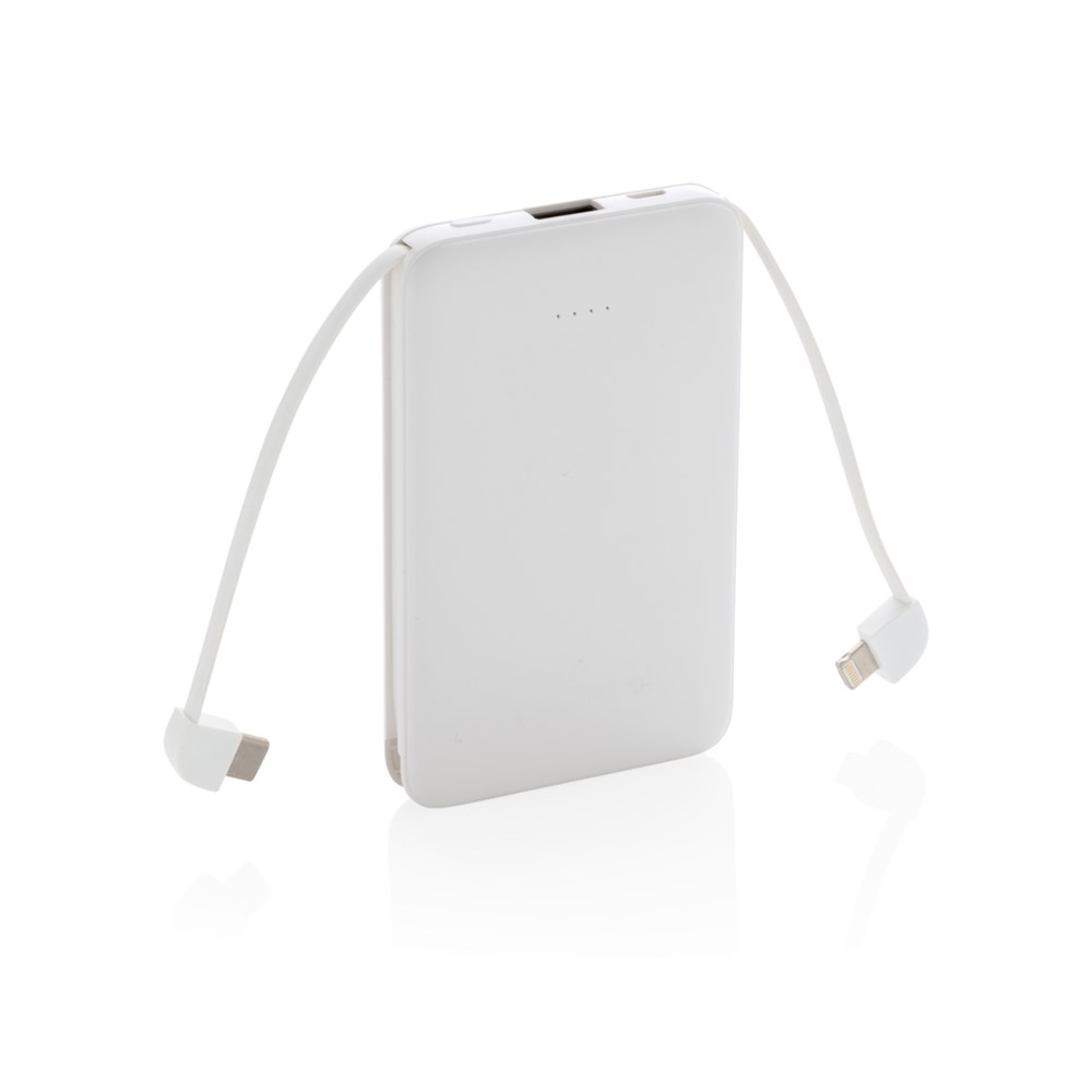 5.000 mAh Powerbank mit integriertem Kabel - weiß (± PMS White)
