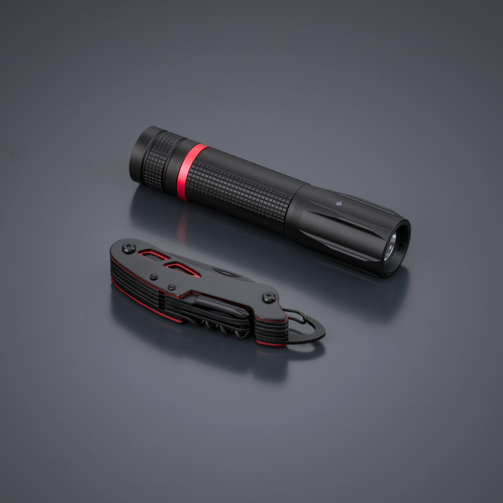 Optima Small Set: Taschenmesser & Taschenlampe - rot