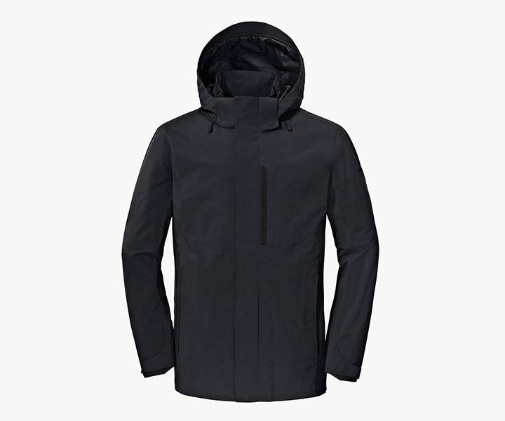 High-End Wetterfest ZipIn Schutzjacke Herren, Schwarz