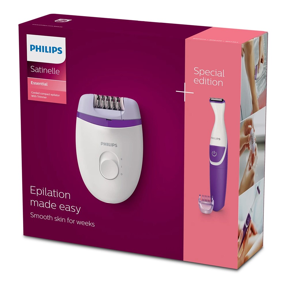 BRP505|Philips Satinelle Kompakt-Epilierer mit Kabel &amp; kabellosem Bikini-Trimmer