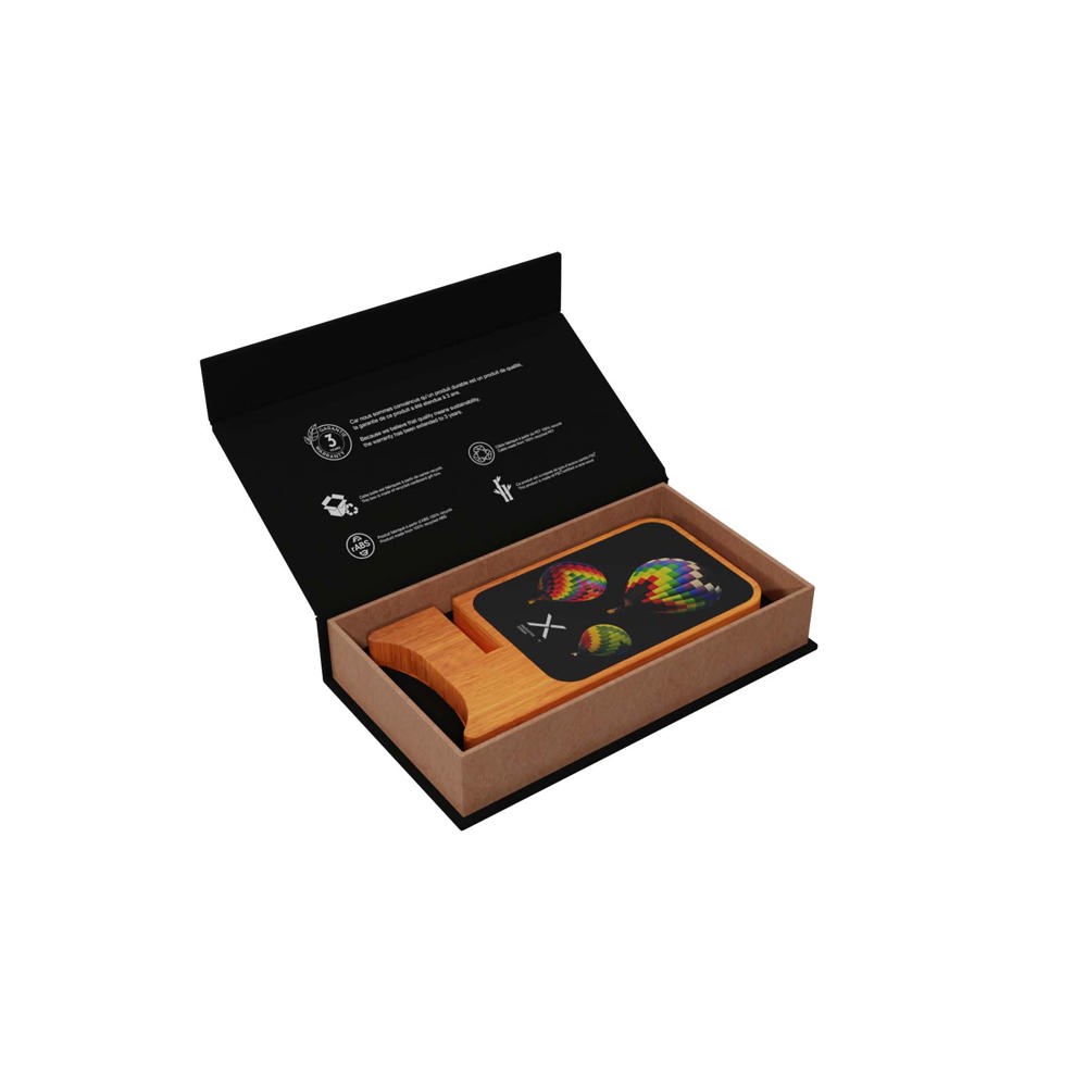 SCX.design W16 kabelloser 15-Watt-Ladeständer aus Holz mit Leuchtlogo