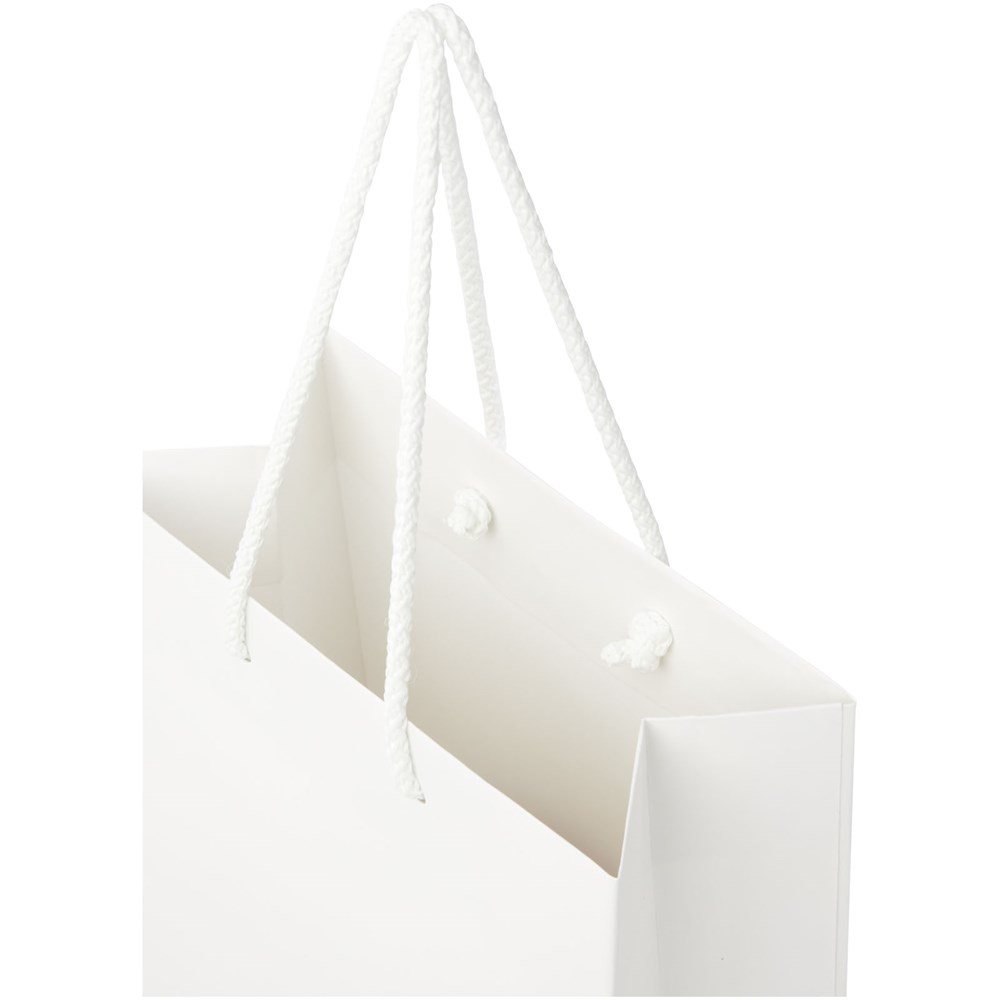 Handgefertigte 170 g/m² Integra-Papiertüte mit Kunststoff Kordelgriffen – 18 × 9 × 23 cm 