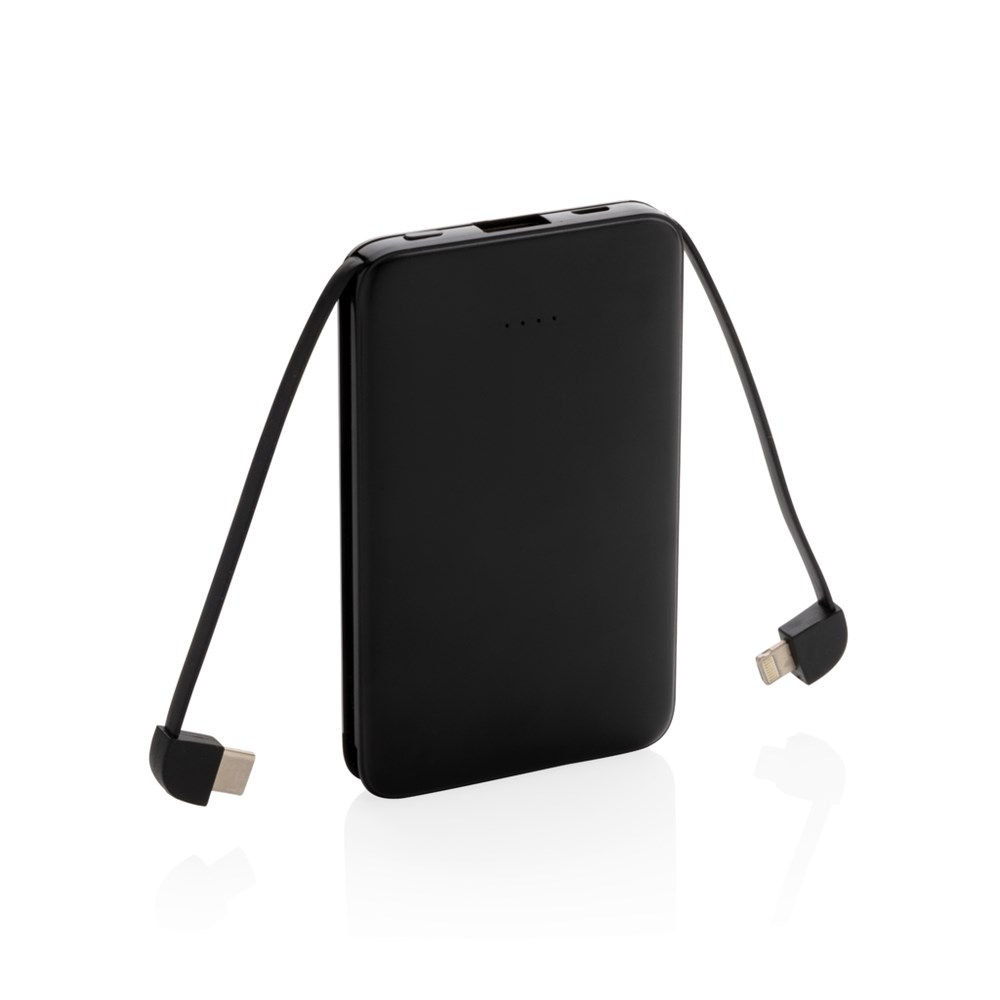 5.000 mAh Powerbank mit integriertem Kabel - schwarz (± PMS Black)