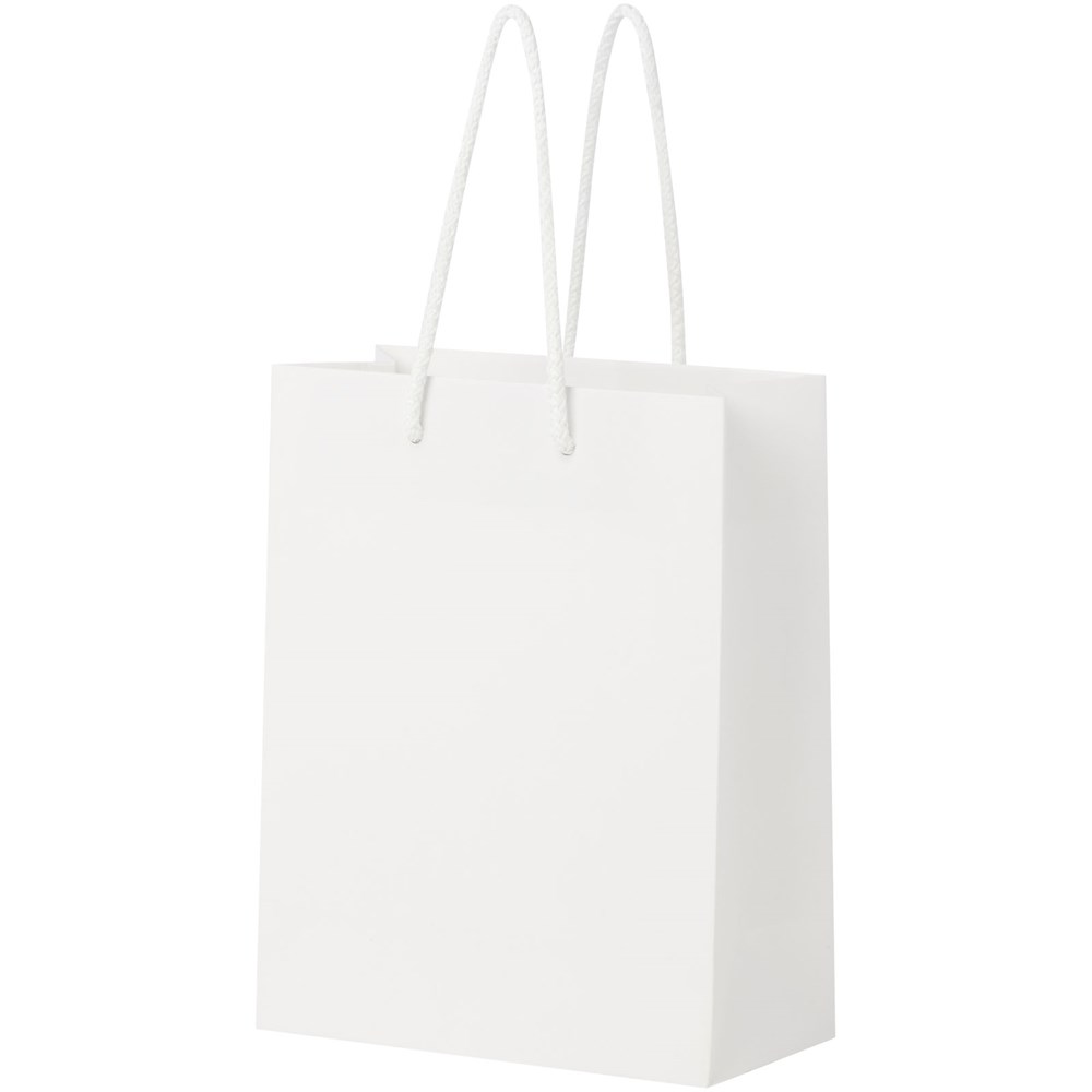Handgefertigte 170 g/m² Integra-Papiertüte mit Kunststoff Kordelgriffen – 18 × 9 × 23 cm 